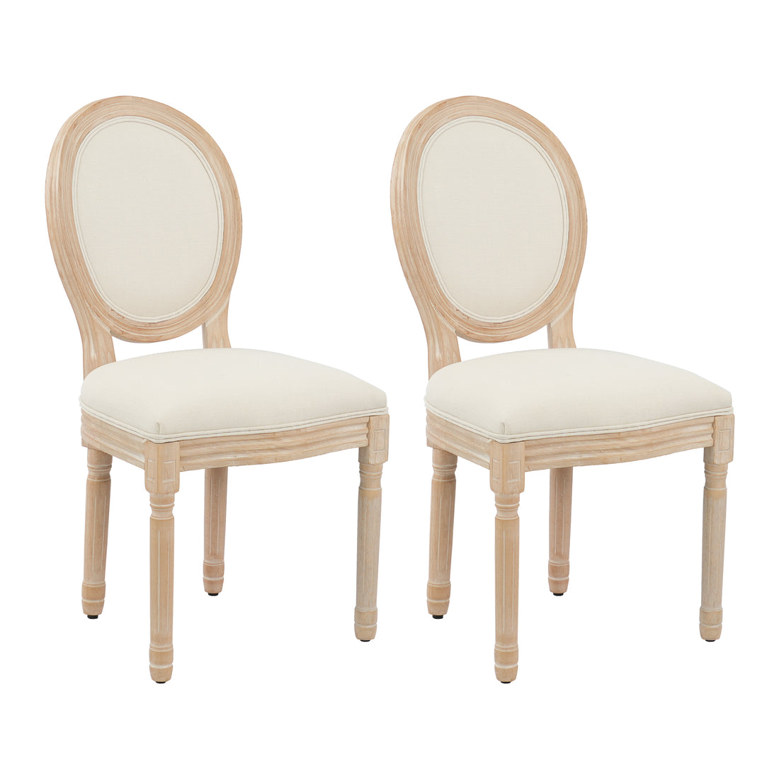 Hengming Upholstered Fabrice French Dining Chair With Rubber Legs,Set Of 2 Beige Fabric