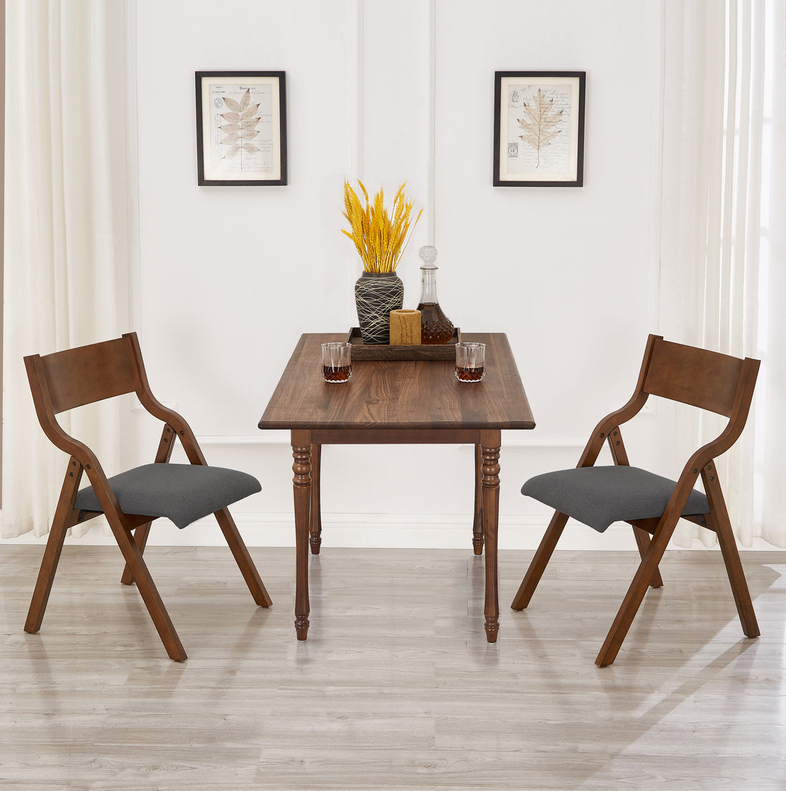 Upholstered Folding Dining Chair, Space Saving, Easy To Carry, Dining Room,No Assembly Required, 2 Pack Grey Walnut Gray Wood Fabric