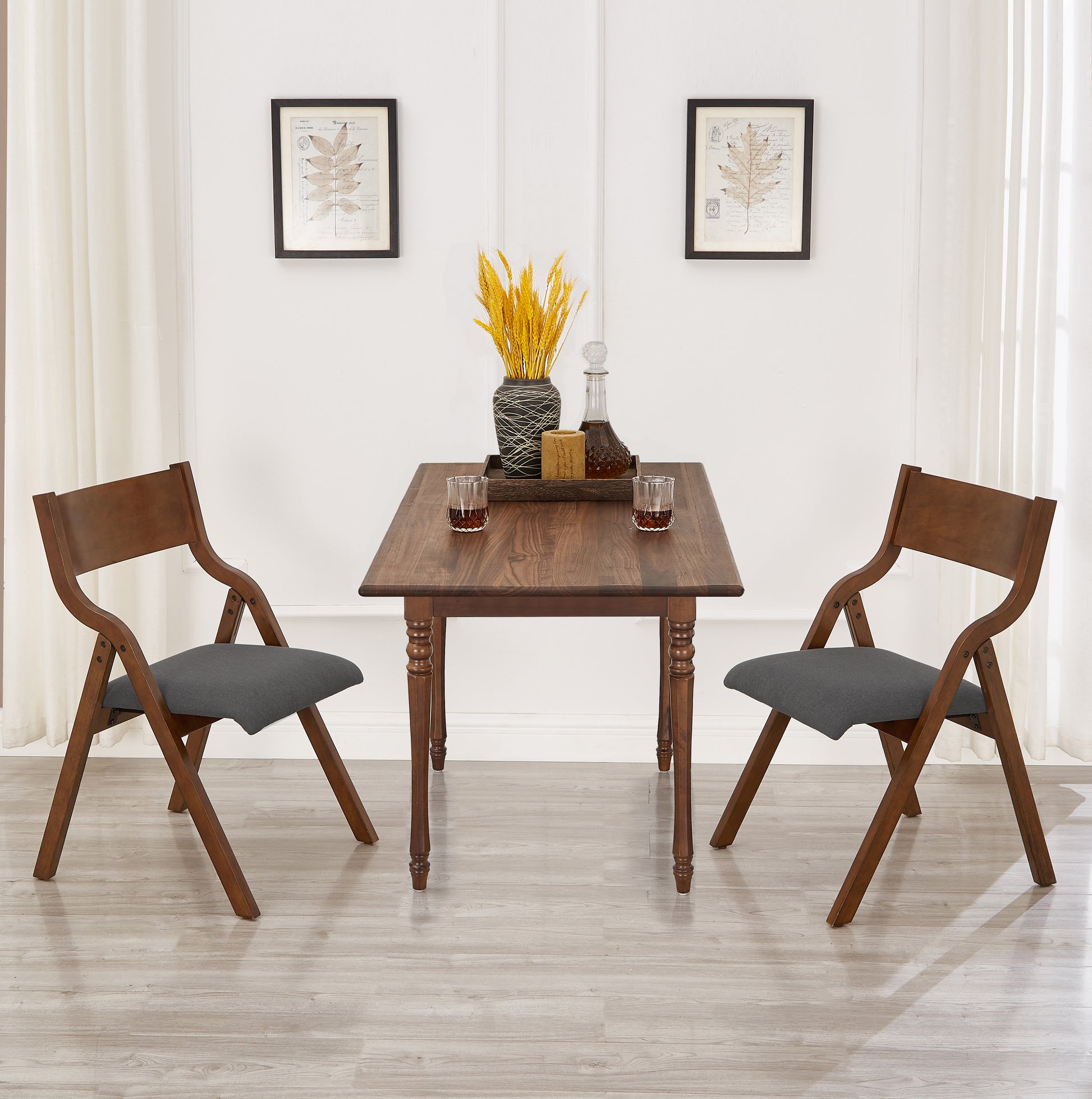 Upholstered Folding Dining Chair, Space Saving, Easy To Carry, Dining Room,No Assembly Required, 2 Pack Grey Walnut Gray Wood Fabric