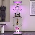 Led Lights Glass Display Cabinet 4 Shelves With Door, Floor Standing Curio Bookshelf For Living Room Bedroom Office, 64.7