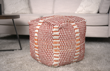 Morro Bay Handcrafted Water Resistant Pouf, Orange And Red Multi Red Waterproof Fabric