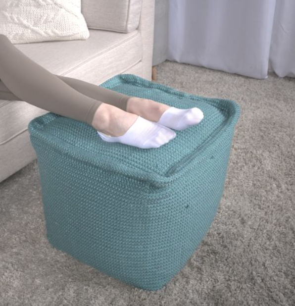 Hansolo Yarn Square Pouf, Teal Teal Cotton