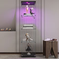 Led Lights Glass Display Cabinet 4 Shelves With Door, Floor Standing Curio Bookshelf For Living Room Bedroom Office, 64.7