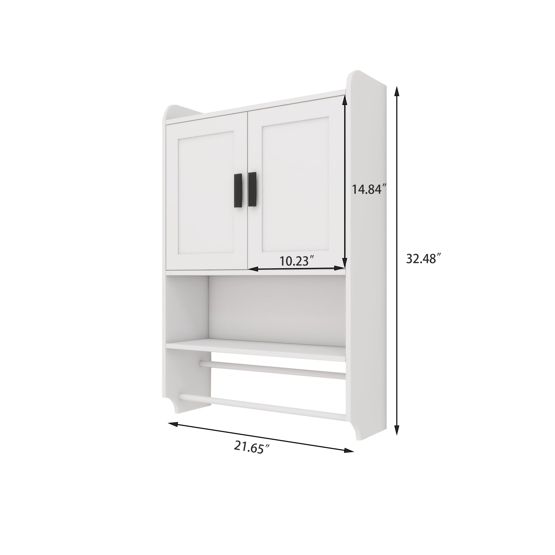 Bathroom Wall Cabinet With Doors,Adjustable Shelf,Towel Bar And Paper Holder, Over The Toilet Storage Cabinet, Medicine Cabinet For Bathroom White White Wood Metal