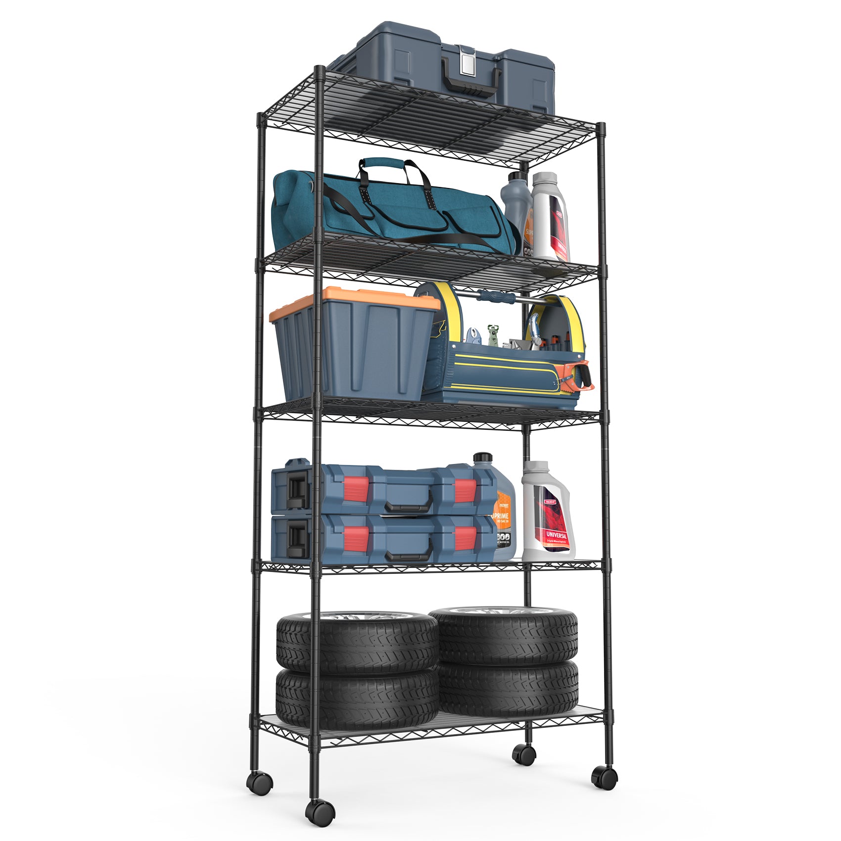 5 Tier Shelf Wire Shelving Unit, Nsf Heavy Duty Wire Shelf Metal Large Storage Shelves Height Adjustable Utility For Garage Kitchen Office Commercial Shelving Steel Layer Shelf Black Black Iron