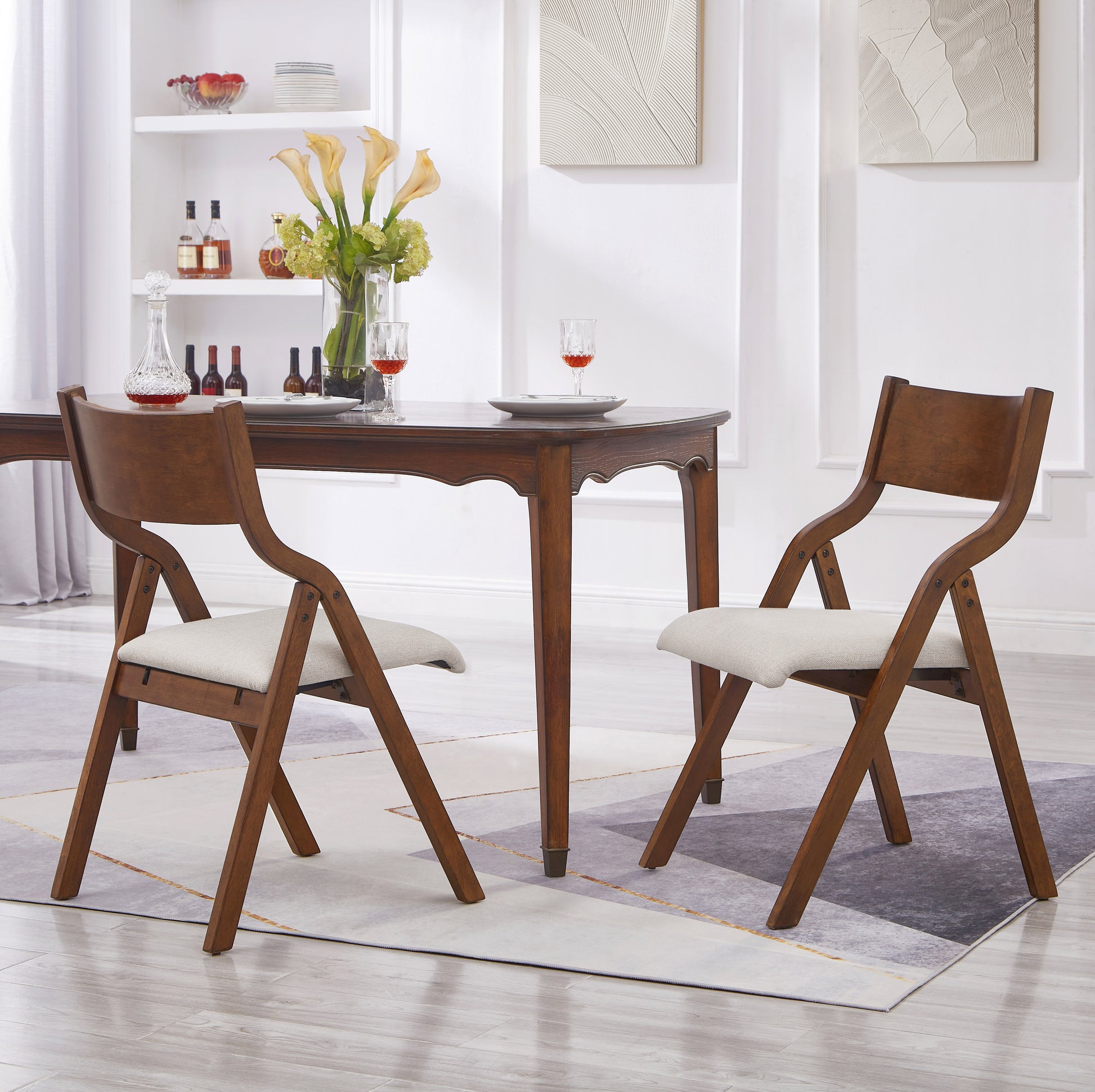 Upholstered Folding Dining Chair, Space Saving, Easy To Carry, Dining Room, 2 Pack Walnut Walnut Wood Fabric