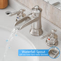 Bathroom Faucets For Sink 3 Hole Brushed Nickel 8 Inch Widespread Bathroom Sink Faucet With Pop Up Drain Double Lever Handle Faucet Bathroom Vanity Faucet Basin Mixer Tap Faucet With Hose Bathroom Joystick Geometric Two Brushed Nickel Side Sprayer Deck