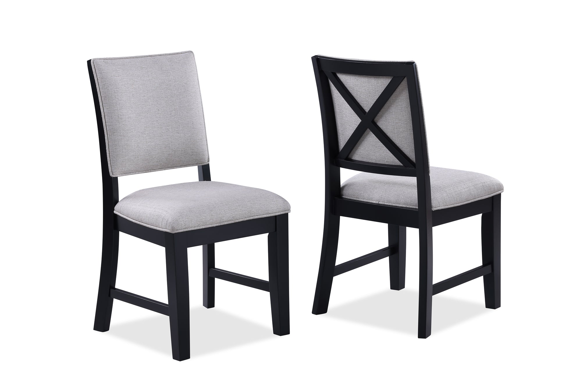 2Pc Beautiful Side Chair Gray Fabric Upholstery Black Finish Frame Woo