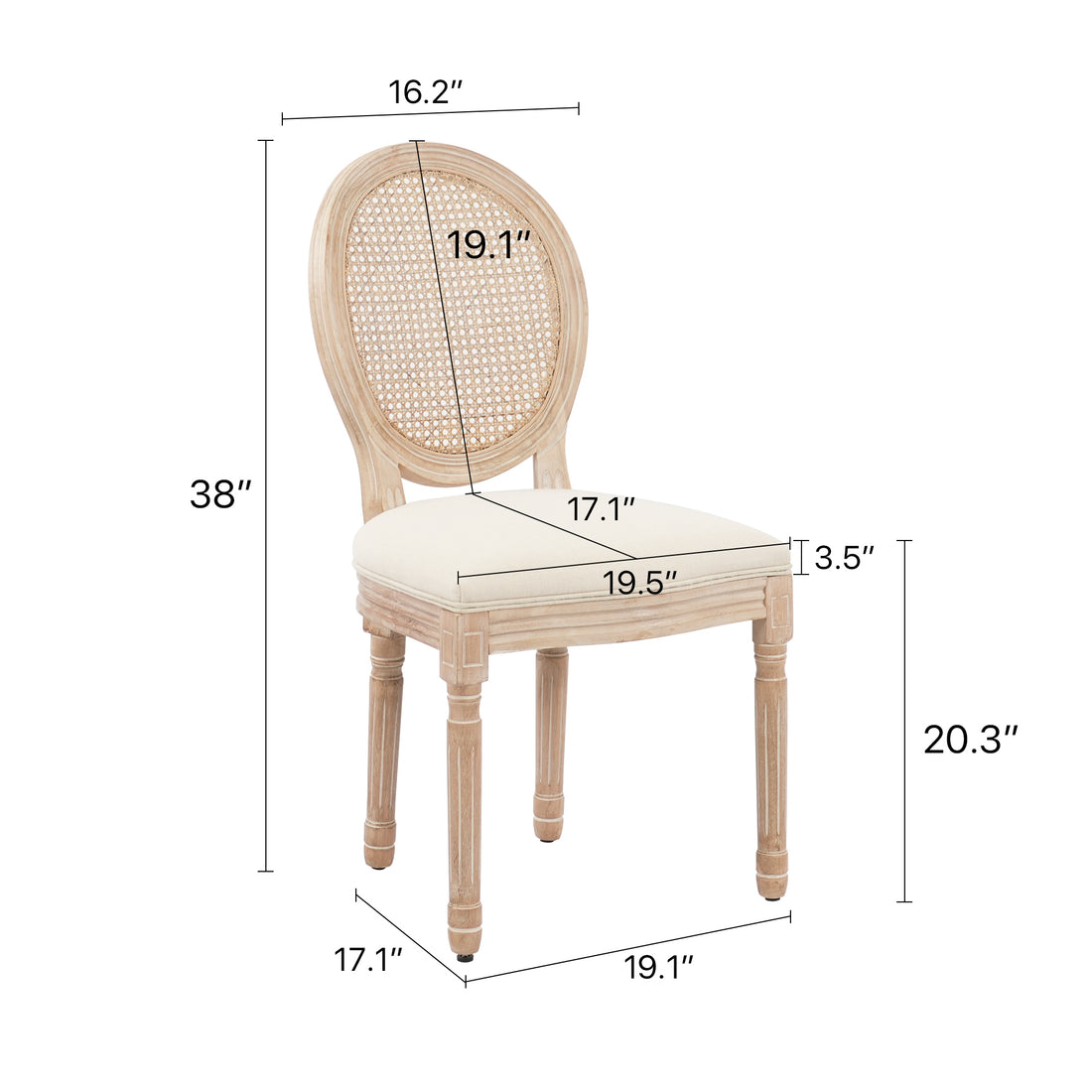 Hengming Upholstered Fabrice With Rattan Back French Dining Chair With Rubber Legs,Set Of 2,Beige Beige Rattan