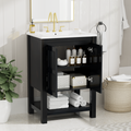 24X18.3X34.7 Inches Compact Vintage Style Bathroom Vanity Cabinet And Ceramic Sink Combo With Open Shelf 2 Soft Close Doors Espresso Bathroom Solid Wood Mdf