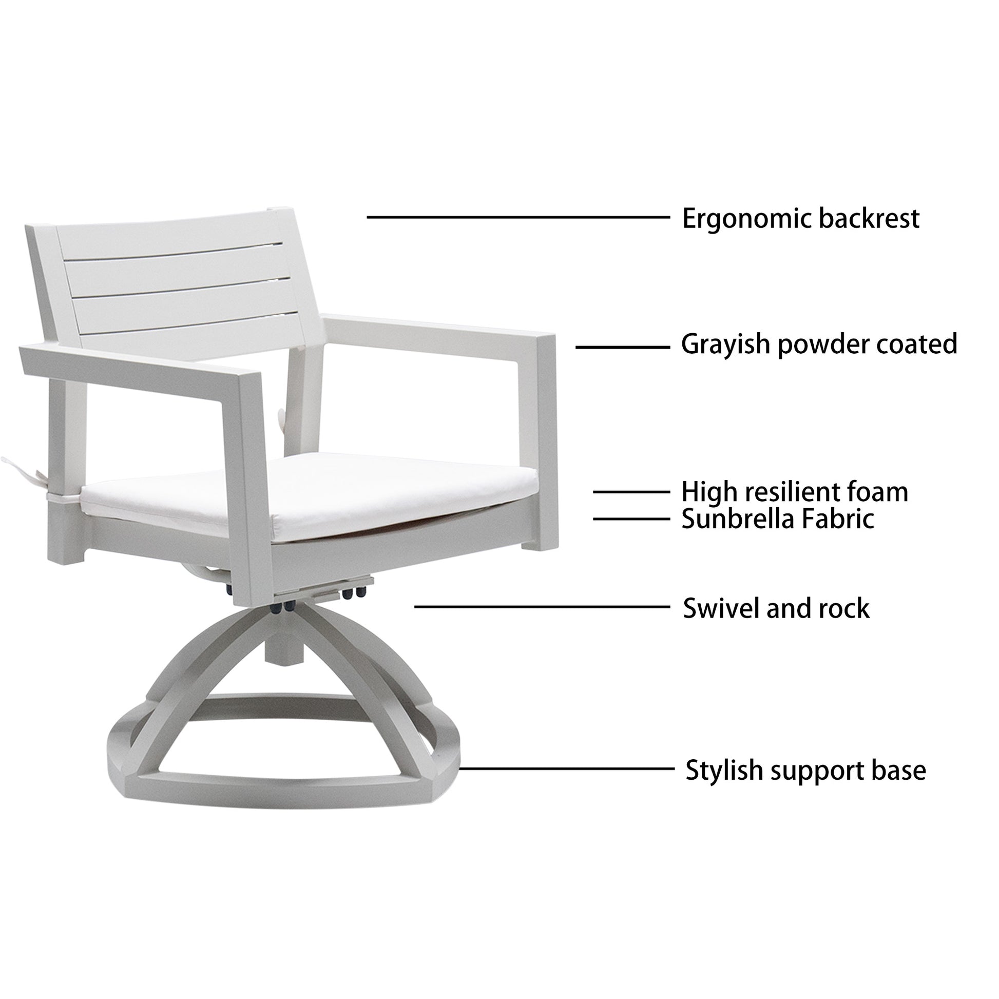 Outdoor Patio Aluminum Swivel Rocker 2Pcs With Outdoor Grade Sunbrella Fabric Cushions, Grayish Yes Dining Set Grayish Rust Resistant Frame Fade Resistant Cushion Modern Multiple Chairs Seating Group Foam Aluminum