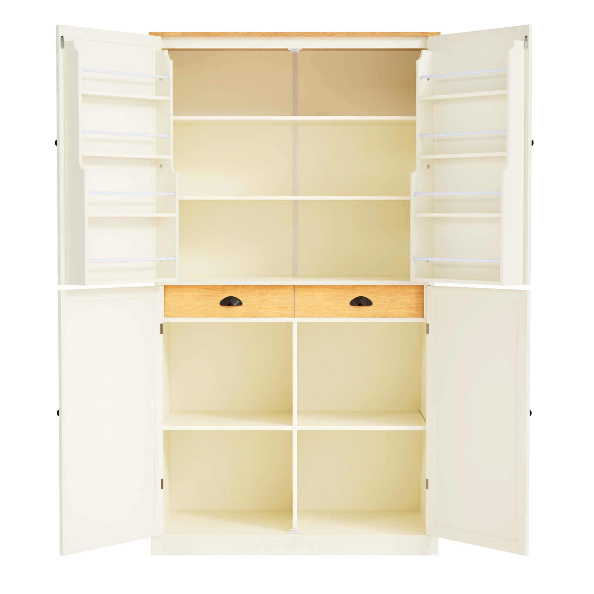 Assembly 40.2X20X71.3Inch High Freestanding Kitchen Pantry Large Cupboard Storage Cabinet With 2 Drawers, 2 Adjustable Shelves, 8 Door Shelves For Kitchen, Dining Room,Cream Cream Kitchen Farmhouse Adjustabel Shelves Mdf