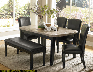 Dark Espresso Finish 6Pc Dining Set Genuine Marble Top Table With Bench 4 Chairs Faux Leather Upholstery Dining Kitchen Set Wooden Furniture Upholstered Chair Marble Espresso Seats 6 Wood Dining Room Contemporary 4 Leg Rectangular Dining Table With Chair