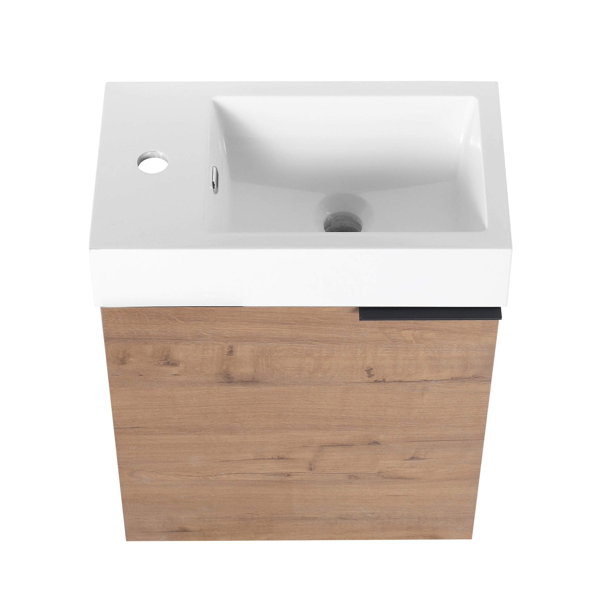 18'' Floating Wall Mounted Bathroom Vanity With White Resin Sink & Soft Close Cabinet Door Imitative Oak 1 1 Soft Close Doors Bathroom Wall Mounted Modern Plywood Plywood