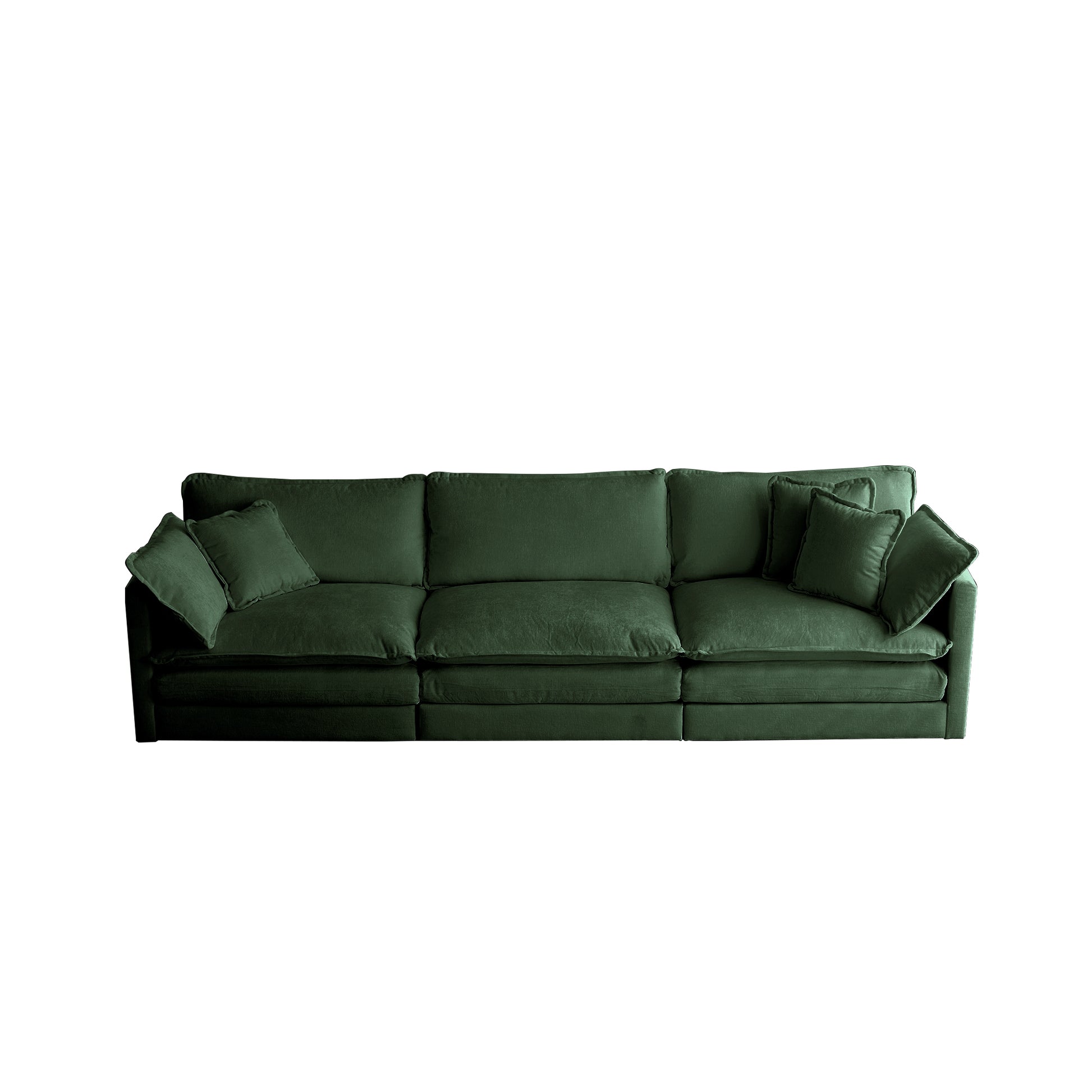 Mid Century Modern Couch 3 Seater Sofa With 2 Armrest Pillows And 3 Toss Pillows, Couch For Living Room Green Chenille Green Chenille 3 Seat