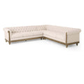 Mirod Comfy Large Sectional Sofa With Wooden Legs, Retro Style For Living Room Beige Fabric 6 Seat