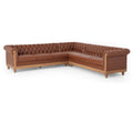 Mirod Comfy Large Sectional Sofa With Wooden Legs, Retro Style For Living Room Light Brown Pu 6 Seat