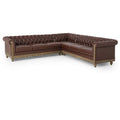 Mirod Comfy Large Sectional Sofa With Wooden Legs, Retro Style For Living Room Dark Brown Pu 6 Seat