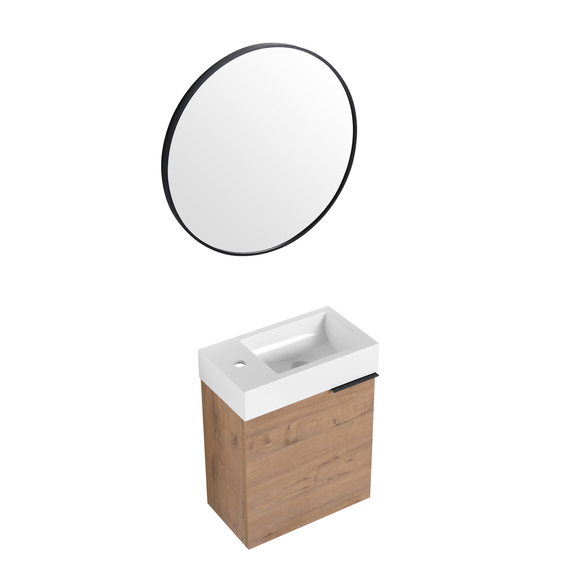 18'' Floating Wall Mounted Bathroom Vanity With White Resin Sink & Soft Close Cabinet Door Imitative Oak 1 1 Soft Close Doors Bathroom Wall Mounted Modern Plywood Plywood