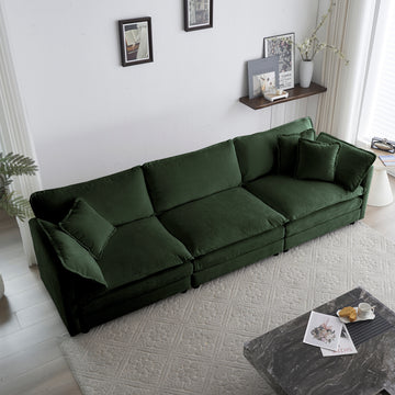 Mid Century Modern Couch 3 Seater Sofa With 2 Armrest Pillows And 3 Toss Pillows, Couch For Living Room Green Chenille Green Chenille 3 Seat