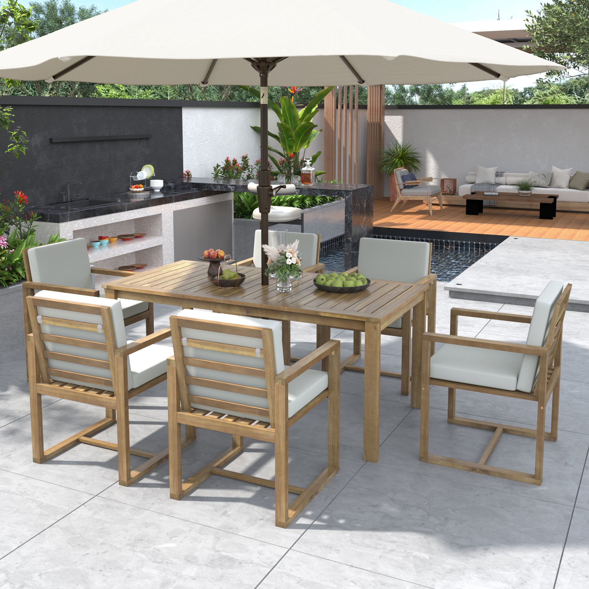 Patio Dining Set Outdoor Dining Table and Chair Set yes-light teak-weather resistant frame-water