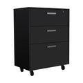 Penny Storage Cabinet, Three Drawersfour Casters Freestanding 1 2 Drawers Black Primary Living Space Pine Particle Board Engineered Wood