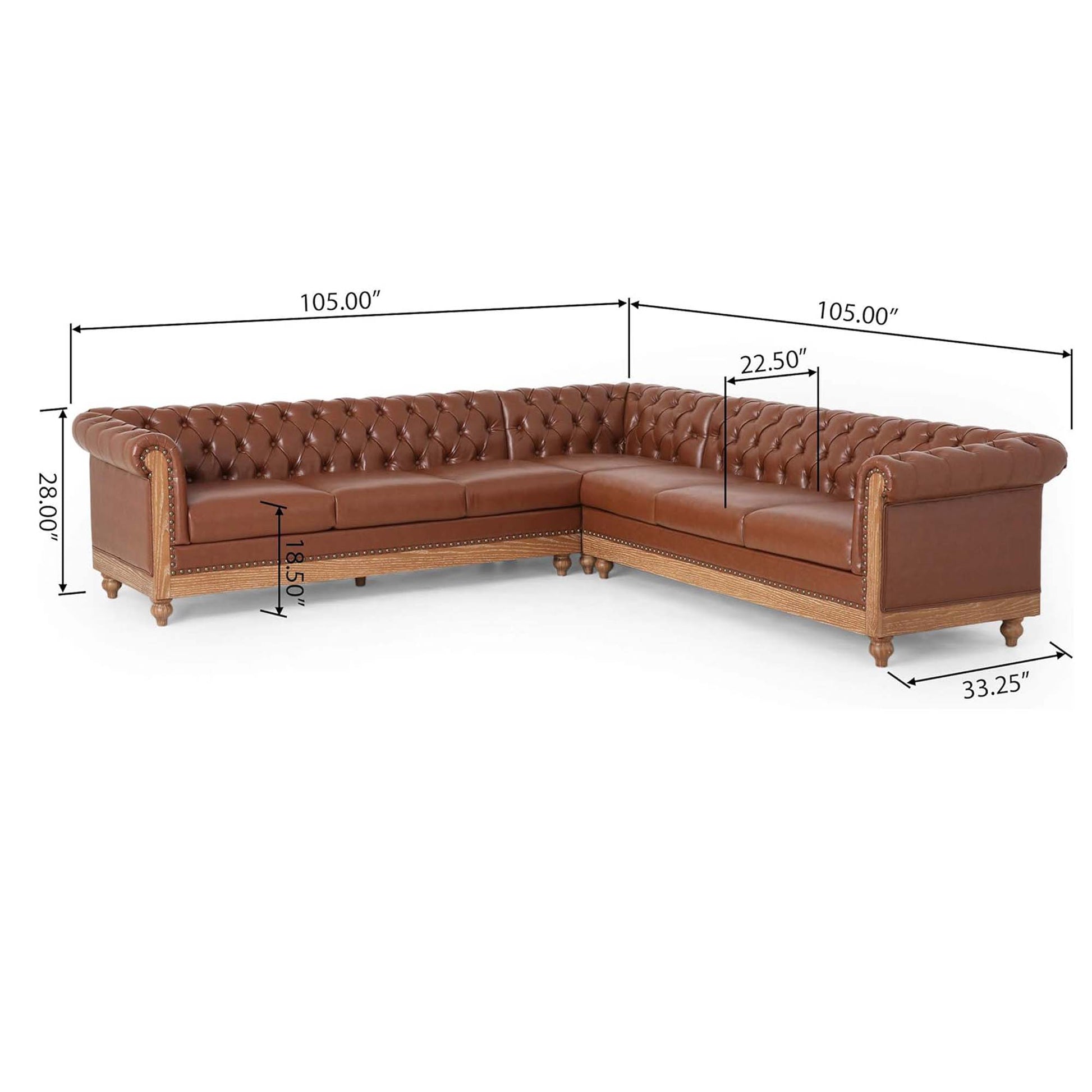 Mirod Comfy Large Sectional Sofa With Wooden Legs, Retro Style For Living Room Light Brown Pu 6 Seat