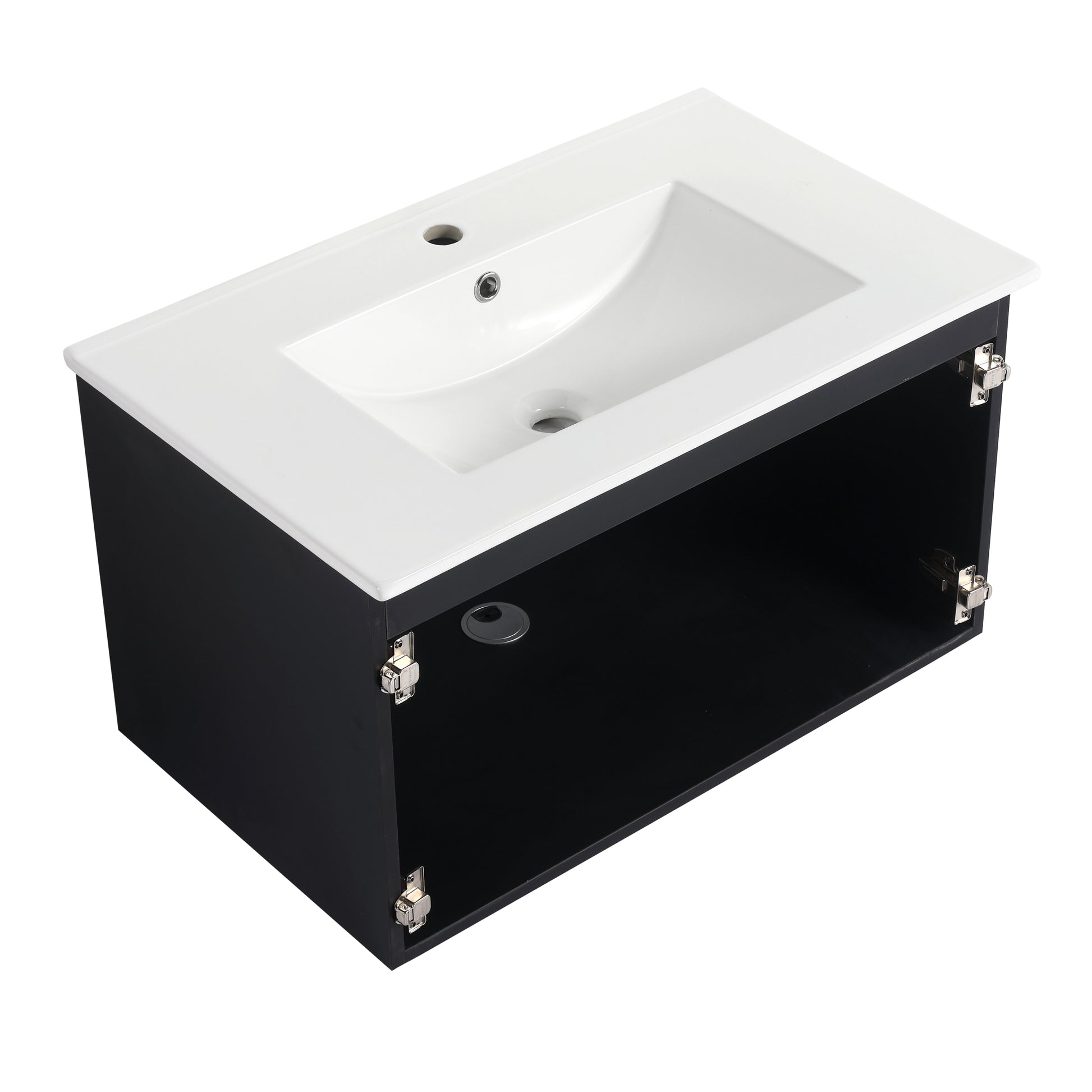 30'' Floating Wall Mounted Bathroom Vanity With Ceramics Sink & Soft Close Cabinet Door, Kd Package Black Bathroom Modern Plywood