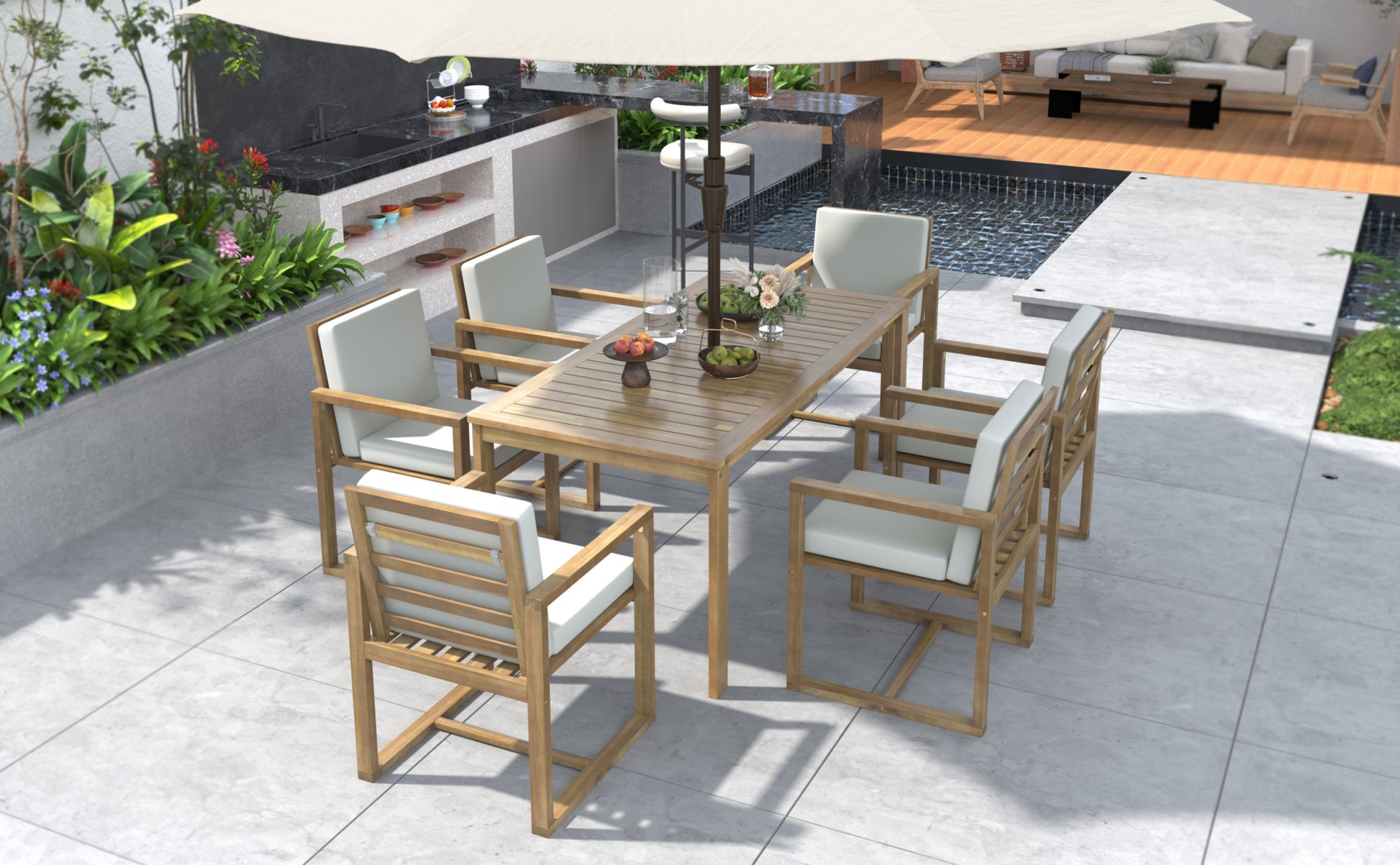 Patio Dining Set Outdoor Dining Table and Chair Set yes-light teak-weather resistant frame-water