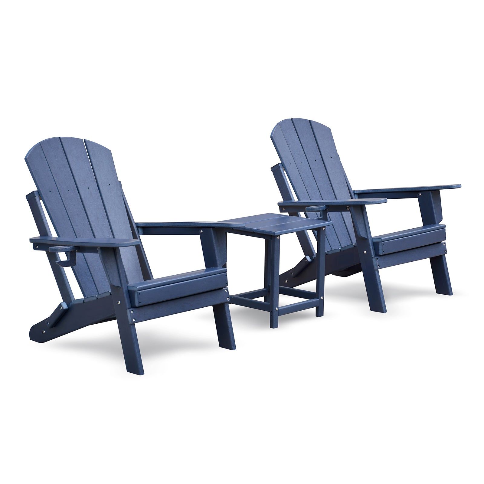 Folding Outdoor Adirondack Chair Set Of 2 And Table Set,Hdpe All Weather Folding Fire Pit Chair, Ergonomic Design Patio Lawn Chair For Outside Deck Garden Backyardf Balcony, Navy Blue Navy Blue Uv Resistant Frame Garden & Outdoor Beach,Modern Complete