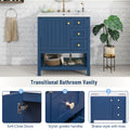 30Inch Transitional Style Bathroom Vanity Cabinet Combo With Ceramic Sink Blue Bathroom Solid Wood Mdf