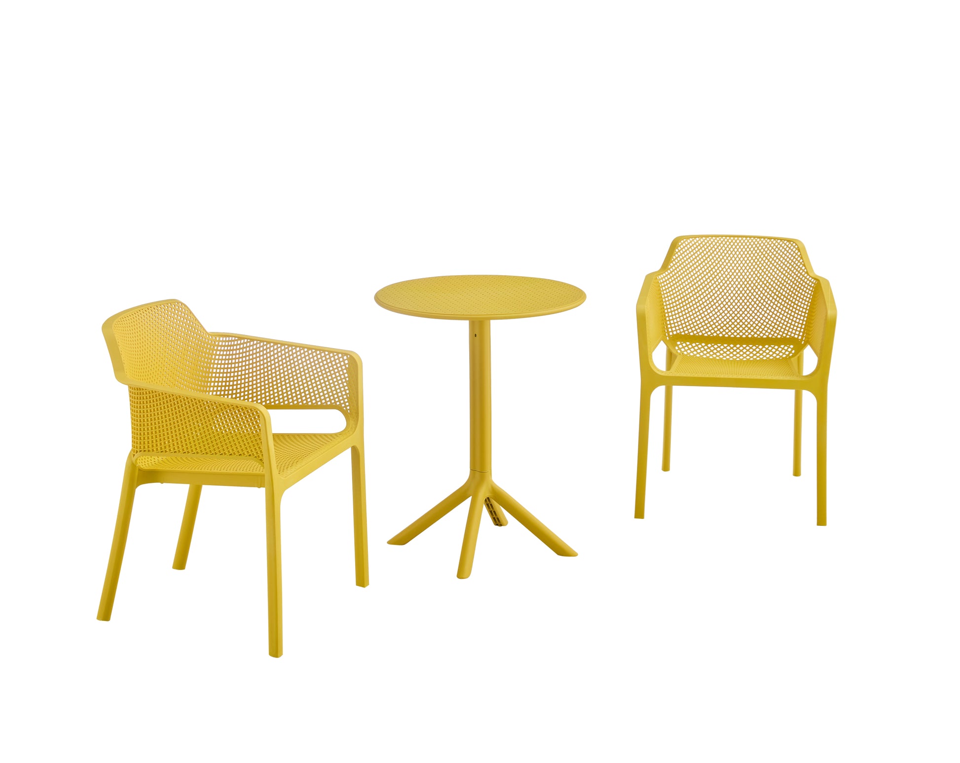 3 Piece Plastic Arm Chair Bistro Grs Premium Ocean Plastic, Mustard Yellow Mustard Plastic