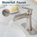 Sink Faucet With Deck Plate Waterfall Brushsed With Pop Up Drain And Supply Lines Bathroom Faucets For Sink 1 Hole One Handle Faucets Vanity Bath Mixer Tap Bathroom Joystick Geometric One Brushed Nickel Side Sprayer Deck Mounted Cartridge Valve Single