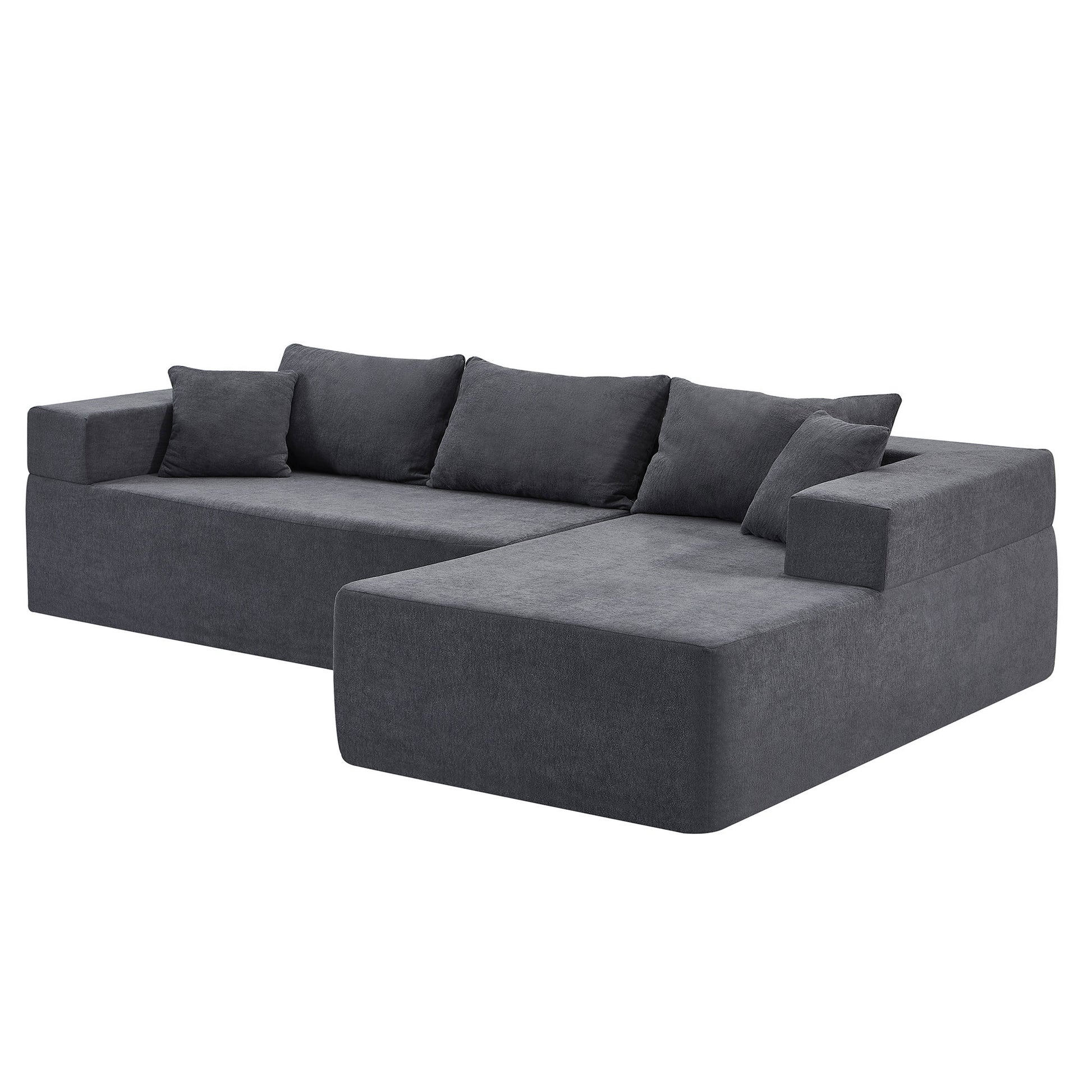 L Shape Modular Sectional Living Room Sofa Set Upholstered Sleeper Sofa For Living Room,16.53 Inch Cushion Heightening, 2 Pc Free Combination,Grey Grey Fabric 3 Seat