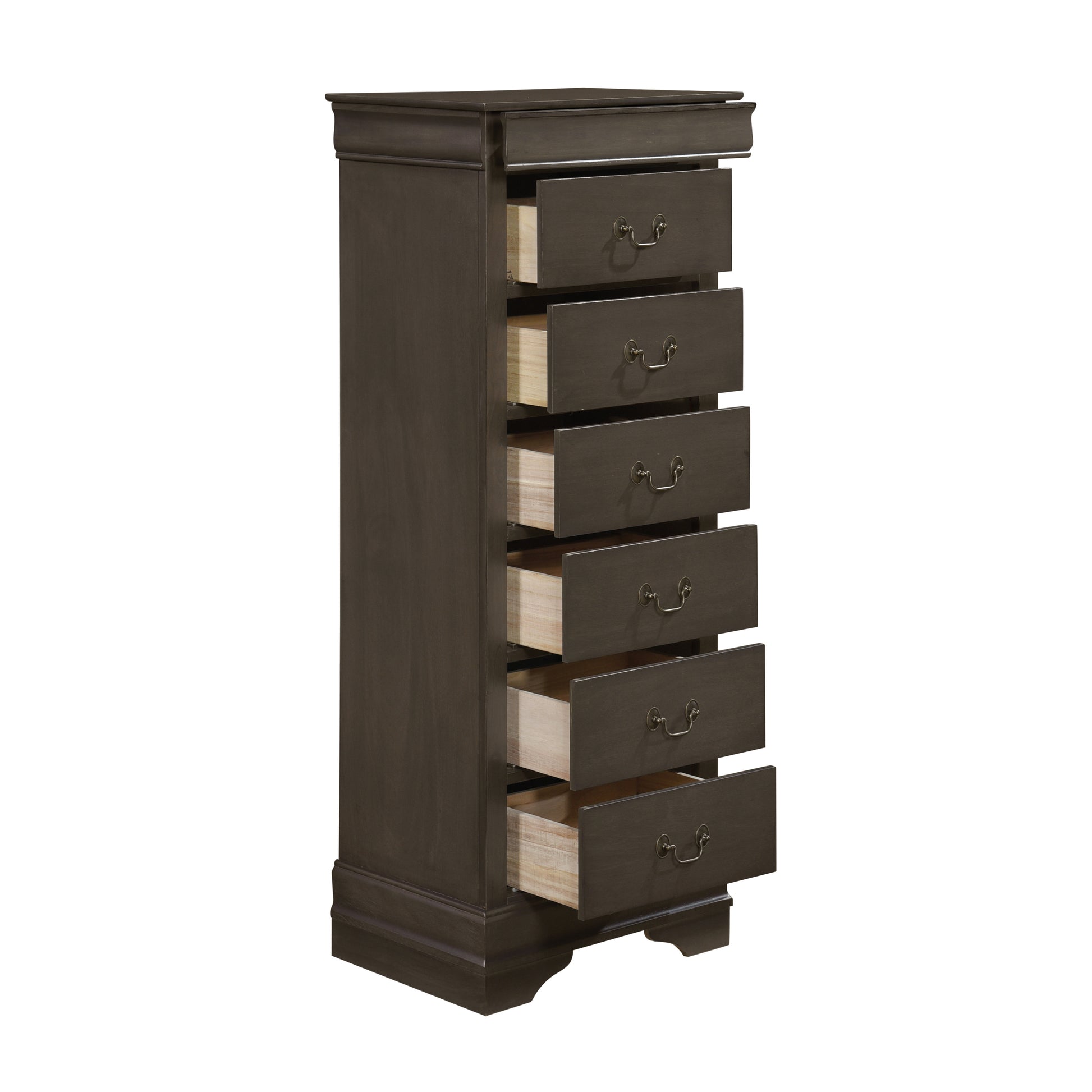 Traditional Design Louis Phillippe Style 1Pc Lingerie Chest Of 7X Drawers Gray Finish Hidden Drawers Wooden Furniture Gray Bedroom Traditional Wood