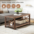 47 Inch Modern Coffee Table With Storage Shelf, Farmhouse Rectangle Living Room Center Table For Small Spaces Antique Brown Antique Brown Light Brown Desk Top Primary Living Space Antique Floor Mount Rectangular Open Storage Coffee & End Tables Lacquered