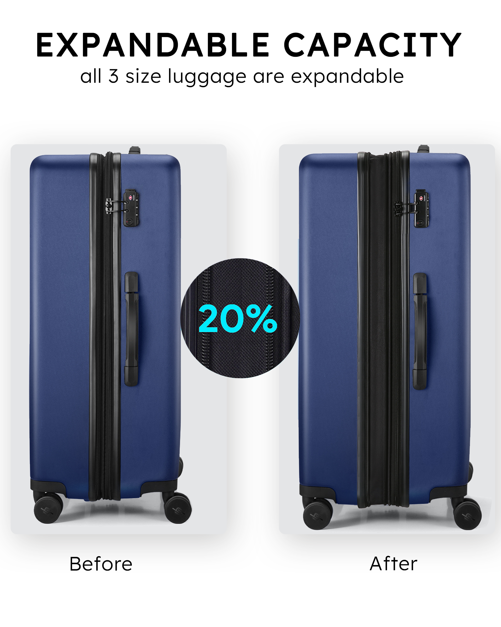 Hard Sided Expandable Luggage With Tsa Lock Travel Essentials Suitcase With Spinner Wheels 24" Dark Blue Abs