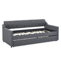 Twin Size Upholstery Daybed With Twin Size Erectable Trundle And Usb Charging Design, Linen Dark Gray Twin Dark Gray Linen