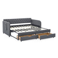 Twin Size Upholstery Daybed With Trundle Bed And Two Storage Drawersflat Arms With Pocket, Extendable Daybed For Bedroom Living Room,Linen Dark Gray Twin Dark Gray Linen
