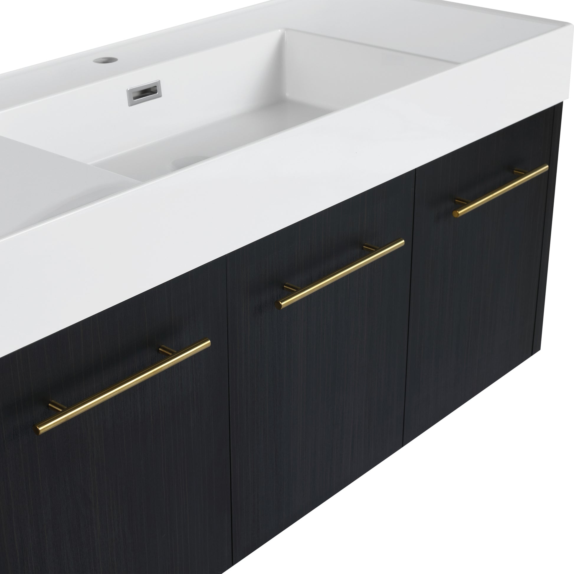 48 Inch Wall Mounted Bathroom Vanity With Sink, Thick Edged Resin Basin, Kd Package Black Chestnut 3 Bathroom Wall Mounted Modern Plywood