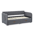 Twin Size Upholstery Daybed With Trundle Bed And Two Storage Drawersflat Arms With Pocket, Extendable Daybed For Bedroom Living Room,Linen Dark Gray Twin Dark Gray Linen