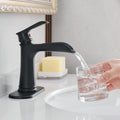 Sink Faucet With Deck Plate Waterfall Black With Pop Up Drain And Supply Lines Bathroom Faucets For Sink 1 Hole Or 3 Holes One Handle Faucets Vanity Bath Mixer Tap Bathroom Joystick Geometric One Black Side Sprayer Deck Mounted Cartridge Valve Single