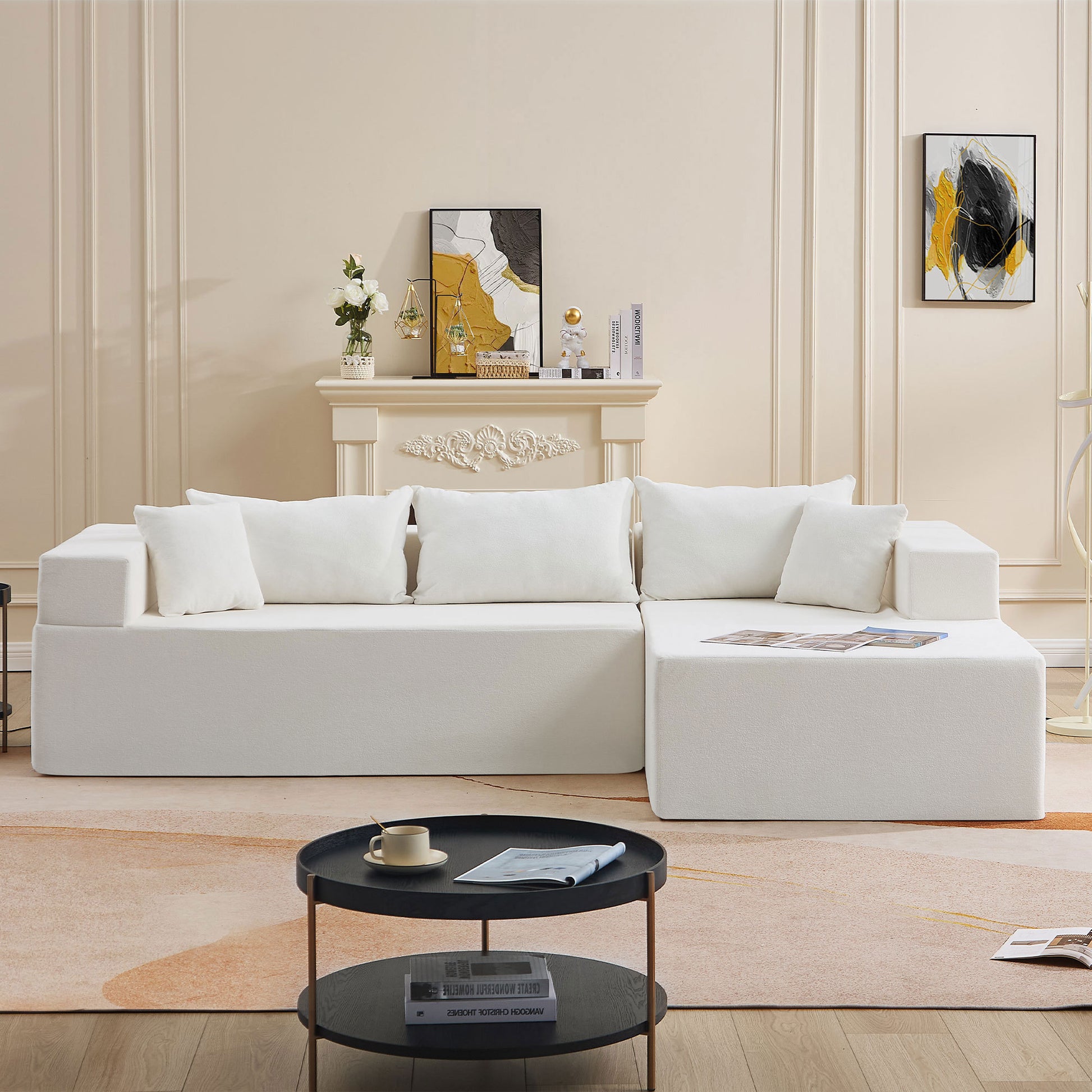 L Shape Modular Sectional Living Room Sofa Set Upholstered Sleeper Sofa For Living Room,16.53 Inch Cushion Heightening, 2 Pc Free Combination,Beige Beige Fabric 3 Seat