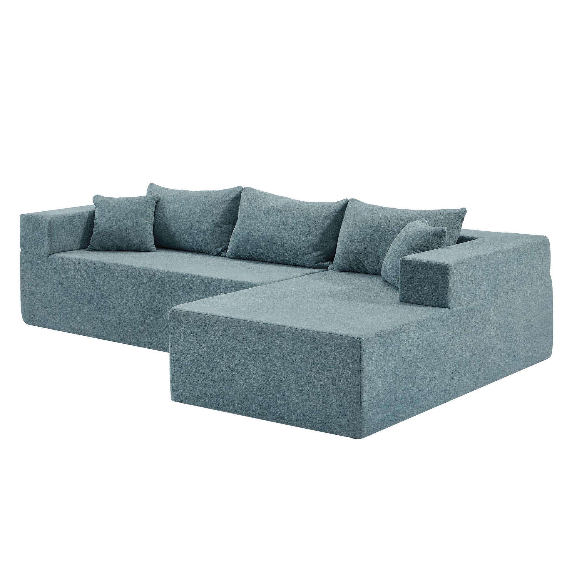 Modular Sectional Living Room Sofa Set Upholstered Sleeper Sofa For Living Room, Bedroom, Salon, 2 Pc Free Combination, L Shape Blue Lime Green Fabric 3 Seat