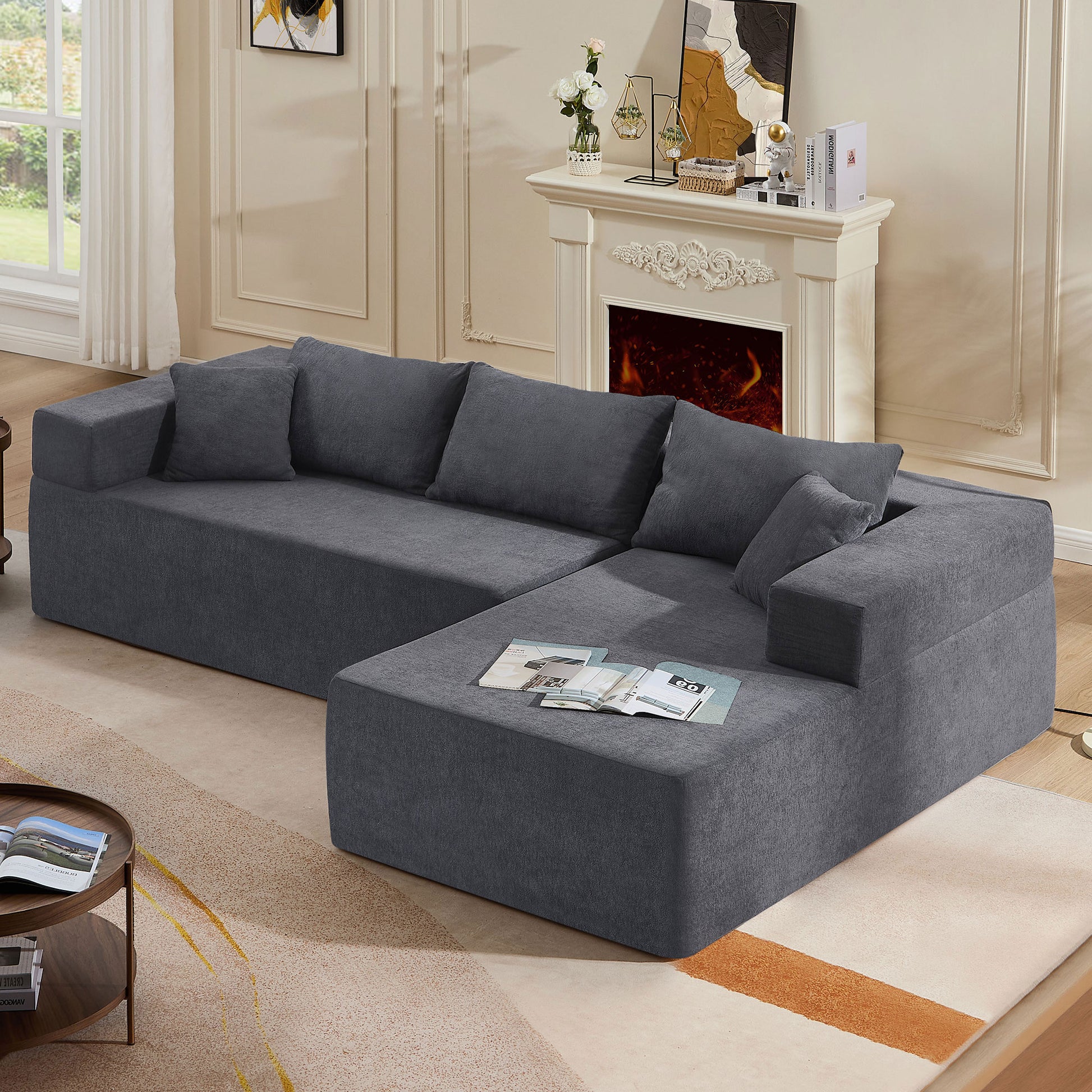 L Shape Modular Sectional Living Room Sofa Set Upholstered Sleeper Sofa For Living Room,16.53 Inch Cushion Heightening, 2 Pc Free Combination,Grey Grey Fabric 3 Seat
