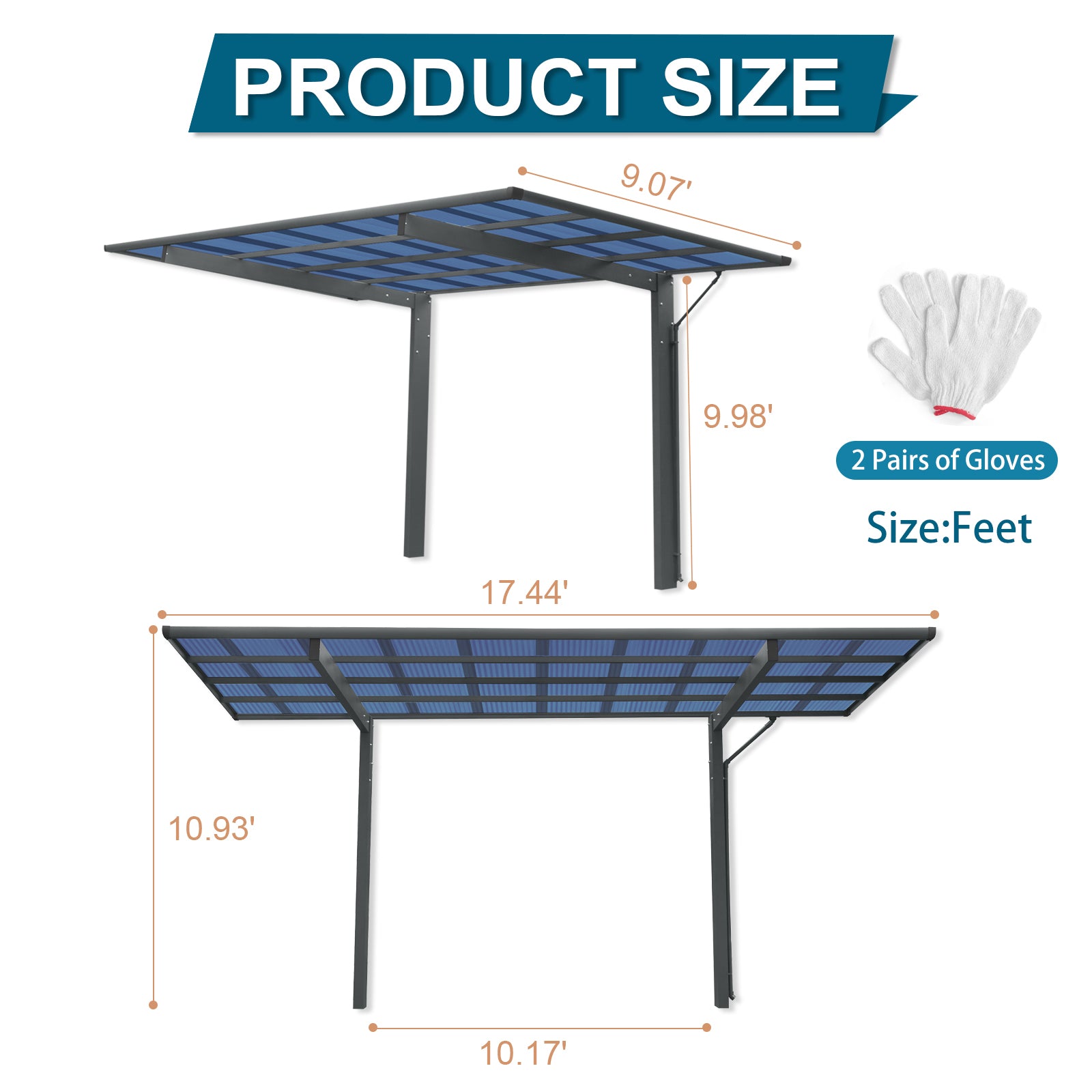 Outdoor Carport, 17.44Ft*9Ft*11Ft Single Carport Aluminum Metal Frame And Polycarbonate Panels Car Port For Outdoor Driveway Car, Truck Charcoal Aluminum