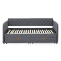 Twin Size Upholstery Daybed With Trundle Bed And Two Storage Drawersflat Arms With Pocket, Extendable Daybed For Bedroom Living Room,Linen Dark Gray Twin Dark Gray Linen