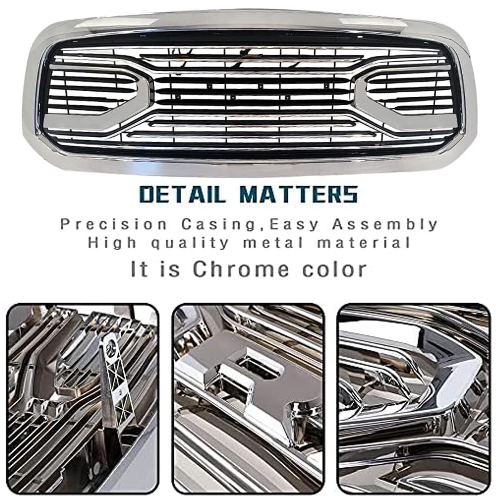 Chrome Big Horn Style Front Grille For 2013 2014 2015 2016 2017 2018 Dodge Ram 1500 Matt Black Abs Abs