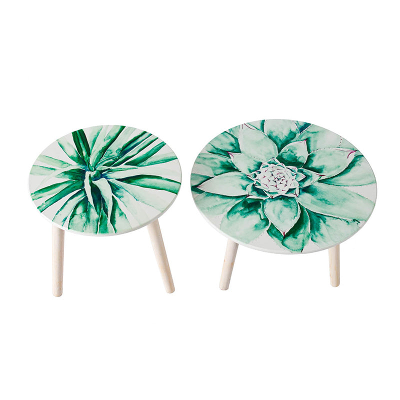 S 2 Side Tables White Green Mdf