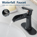 Sink Faucet With Deck Plate Waterfall Black With Pop Up Drain And Supply Lines Bathroom Faucets For Sink 1 Hole Or 3 Holes One Handle Faucets Vanity Bath Mixer Tap Bathroom Joystick Geometric One Black Side Sprayer Deck Mounted Cartridge Valve Single